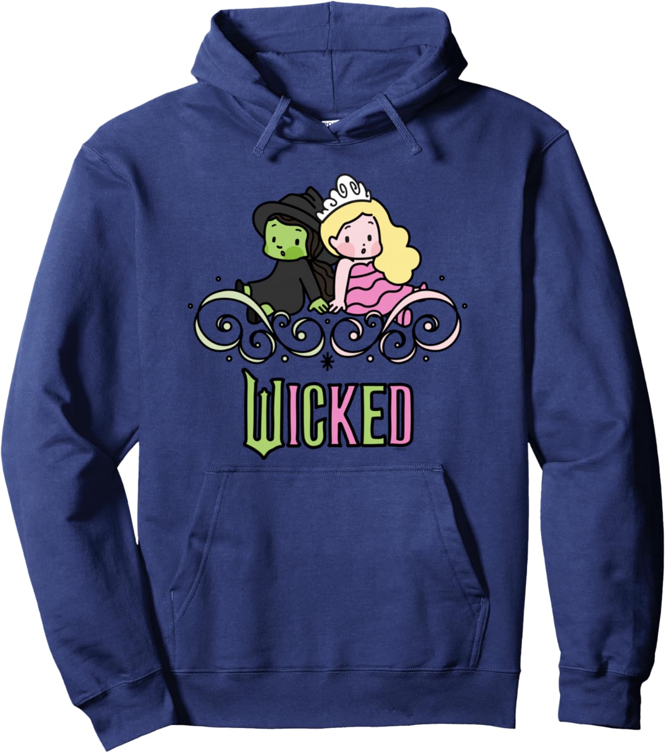 Wicked Elphaba & Glinda Together Playful Cartoon Style Pullover Hoodie