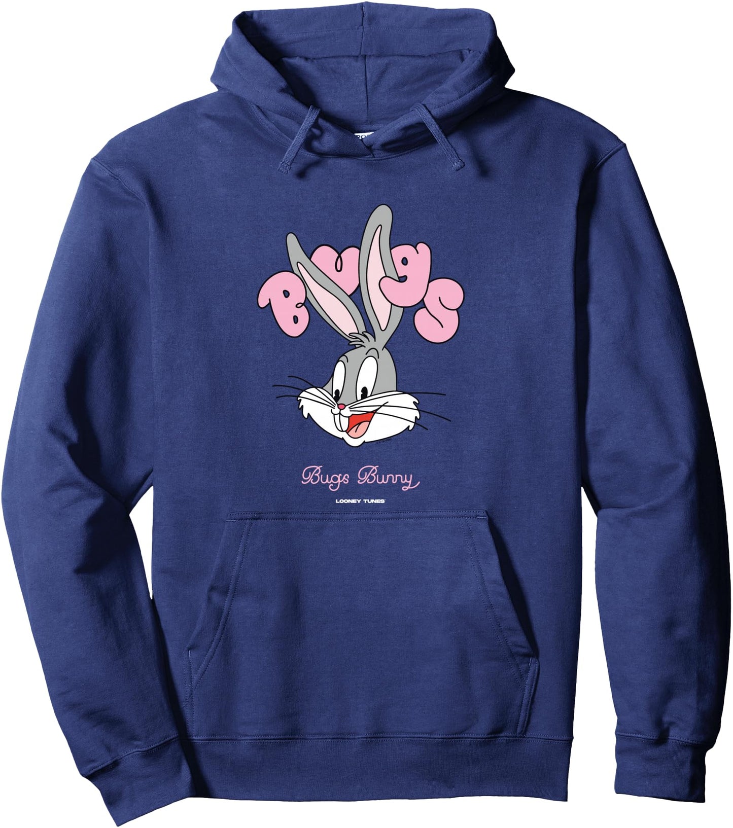 Looney Tunes Bugs Bunny Pink Bubble Text Big Face Pullover Hoodie