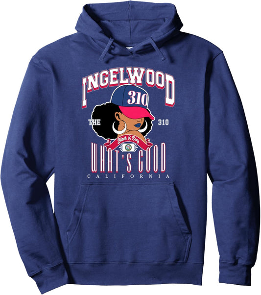 310 Area Code Inglewood California Flag Afro Puff For Shawty Pullover Hoodie