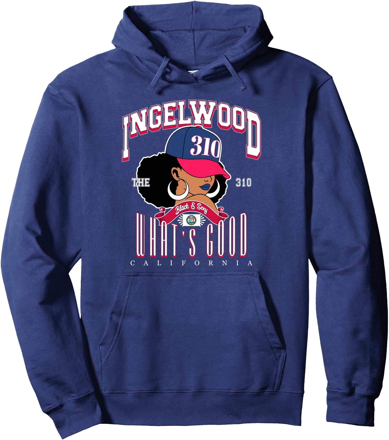310 Area Code Inglewood California Flag Afro Puff For Shawty Pullover Hoodie