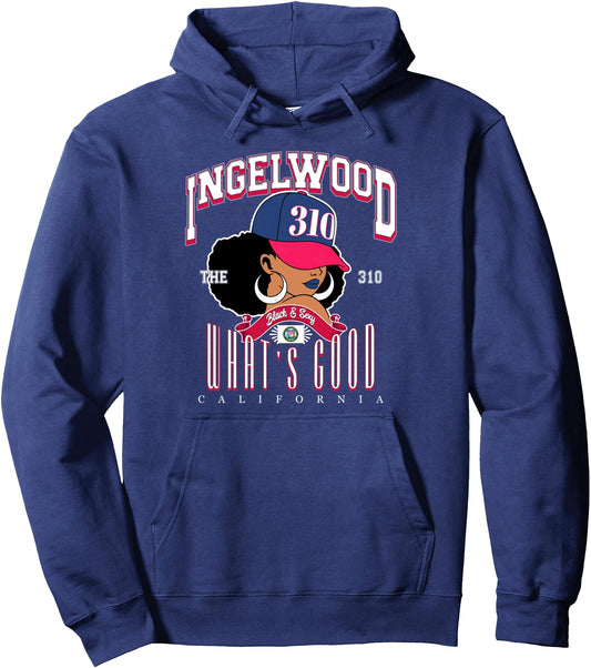 310 Area Code Inglewood California Flag Afro Puff For Shawty Pullover Hoodie