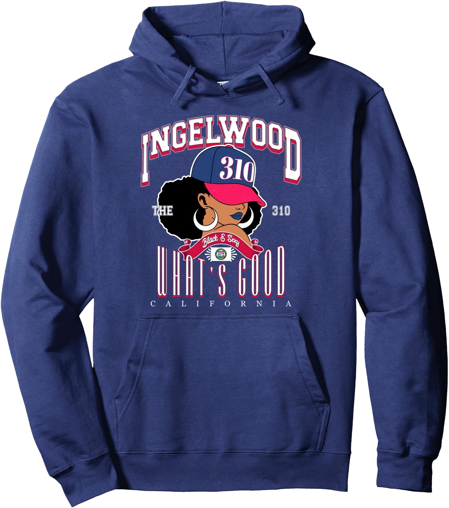 310 Area Code Inglewood California Flag Afro Puff For Shawty Pullover Hoodie