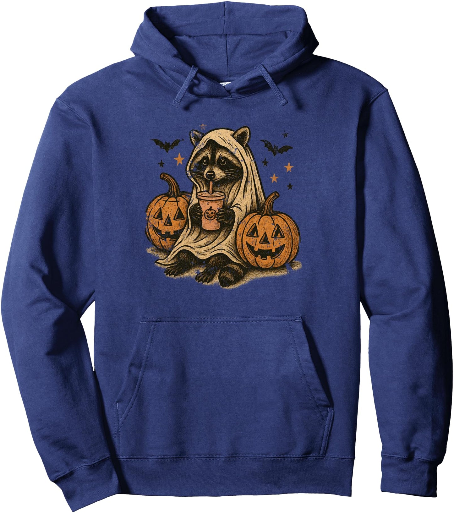 Raccoon Ghost Tee Vintage Halloween Costume Coffee Lover Pullover Hoodie