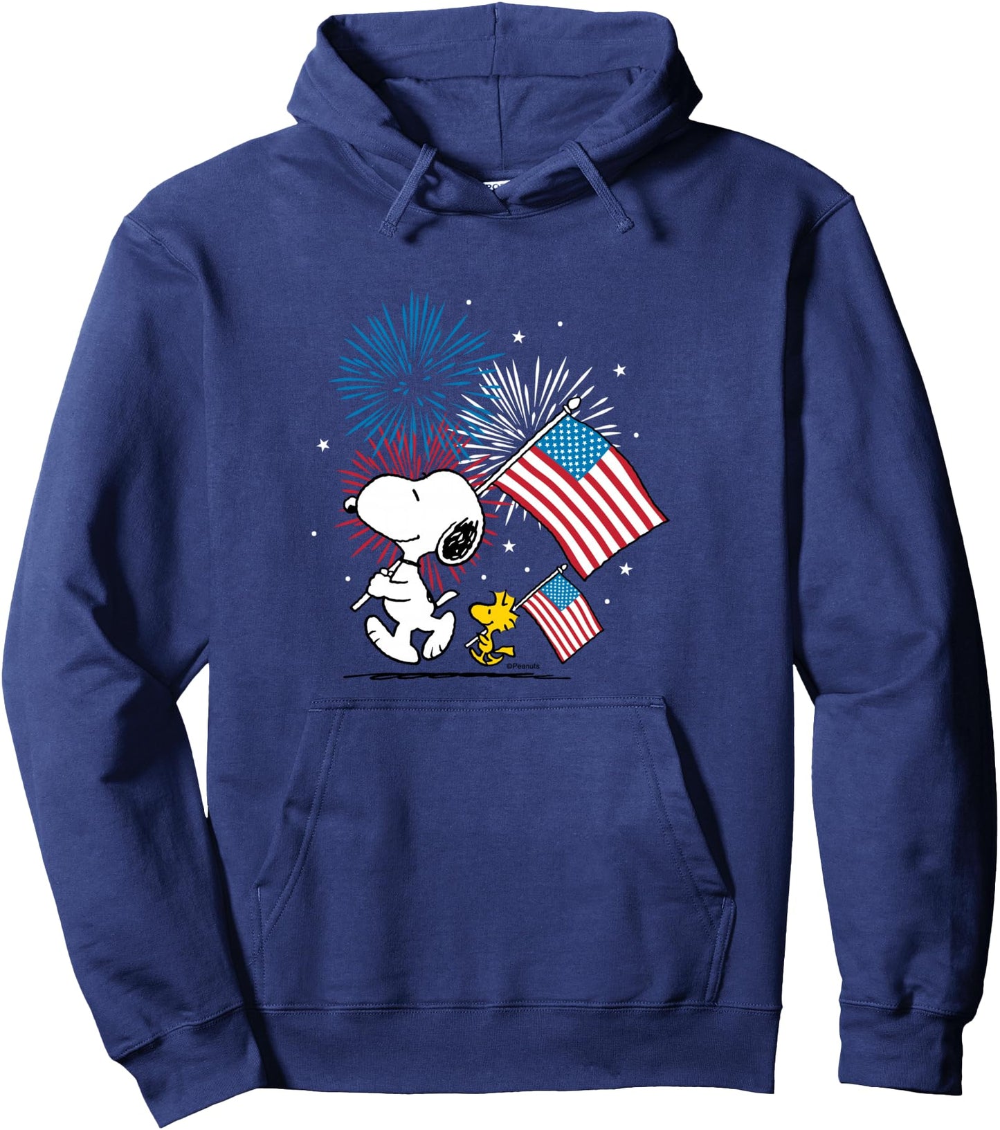 Peanuts - Snoopy & Woodstock American Flags & Fireworks Pullover Hoodie