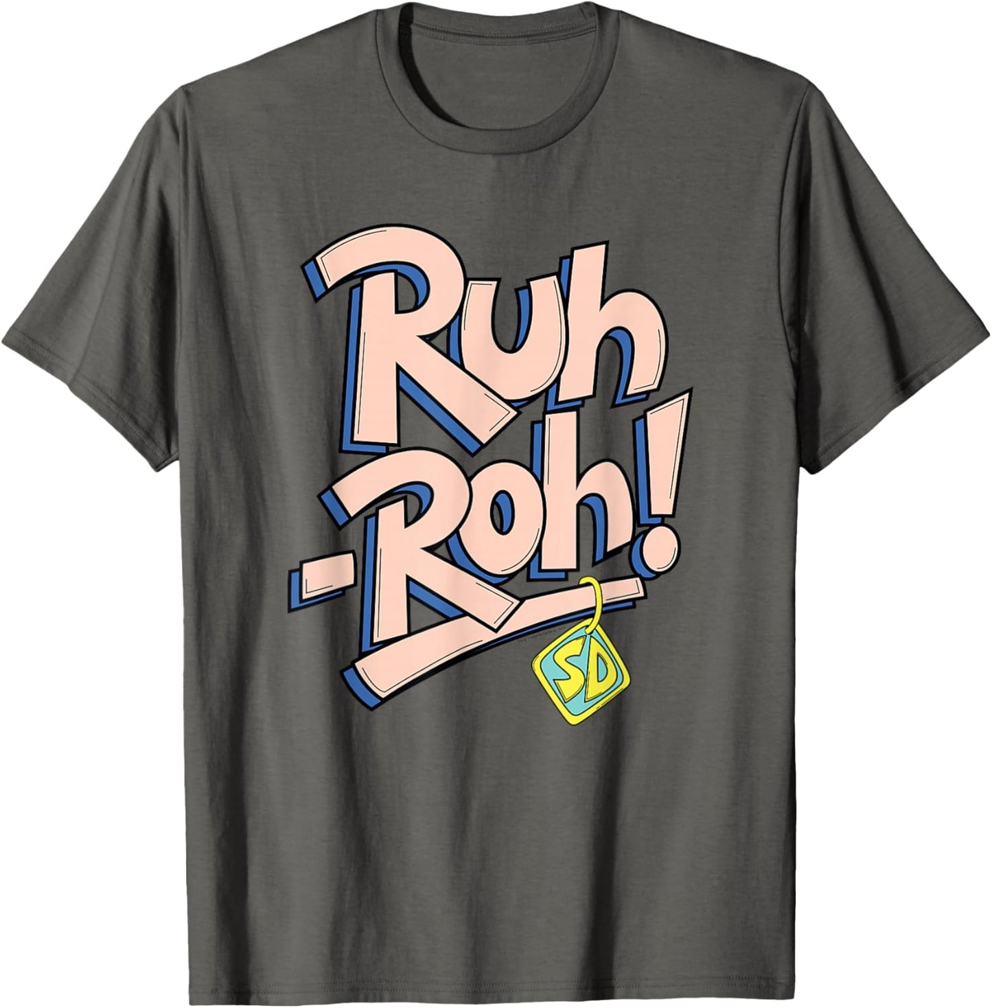 Scooby-Doo Adult Unisex T-Shirt, Grey, Small, Short Sleeve, V-Neck, Classic Fit, Lightweight, Ruh-Roh
