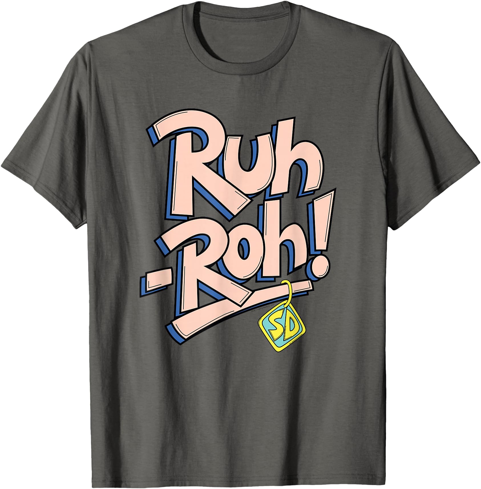 Scooby-Doo Adult Unisex T-Shirt, Grey, Small, Short Sleeve, V-Neck, Classic Fit, Lightweight, Ruh-Roh