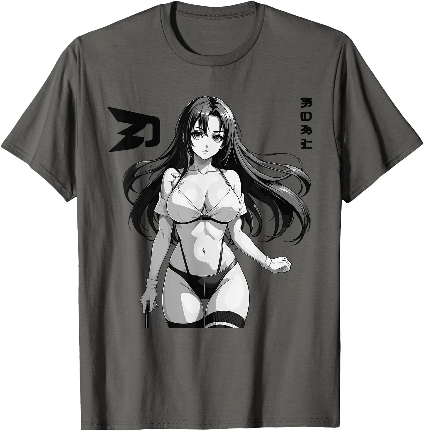 Sexy Waifu Otaku Anime Girl Japanese in Black and White Art