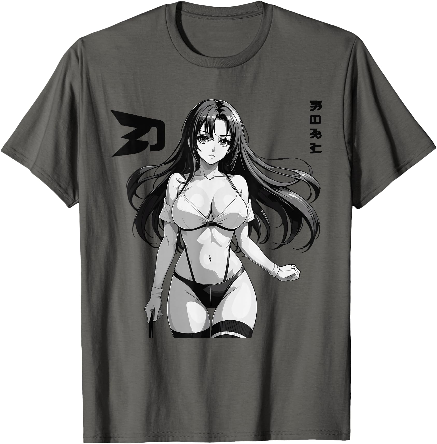 Sexy Waifu Otaku Anime Girl Japanese in Black and White Art