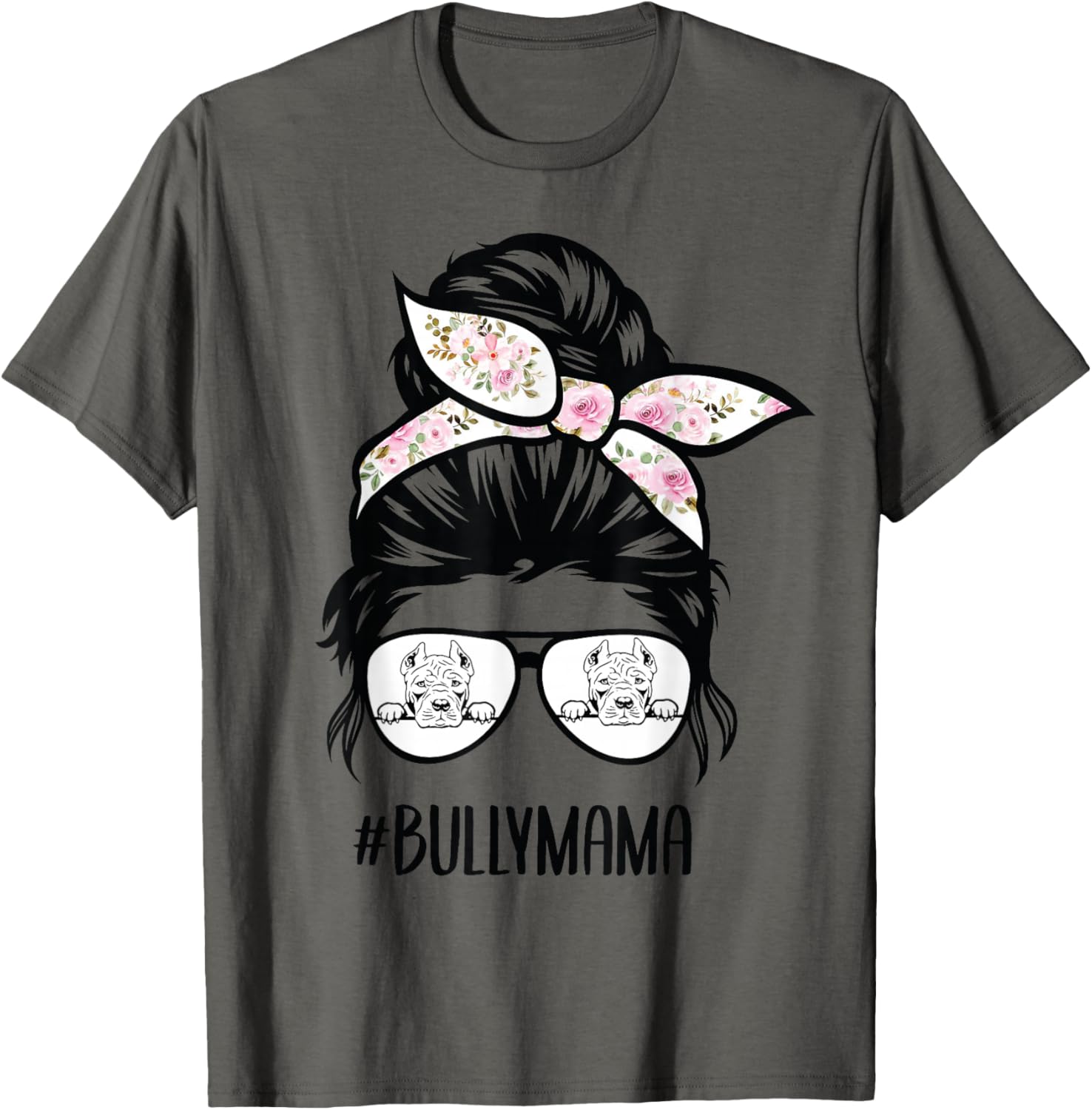 American Bully Mom messy bun hair glasses, Bully mama T-Shirt