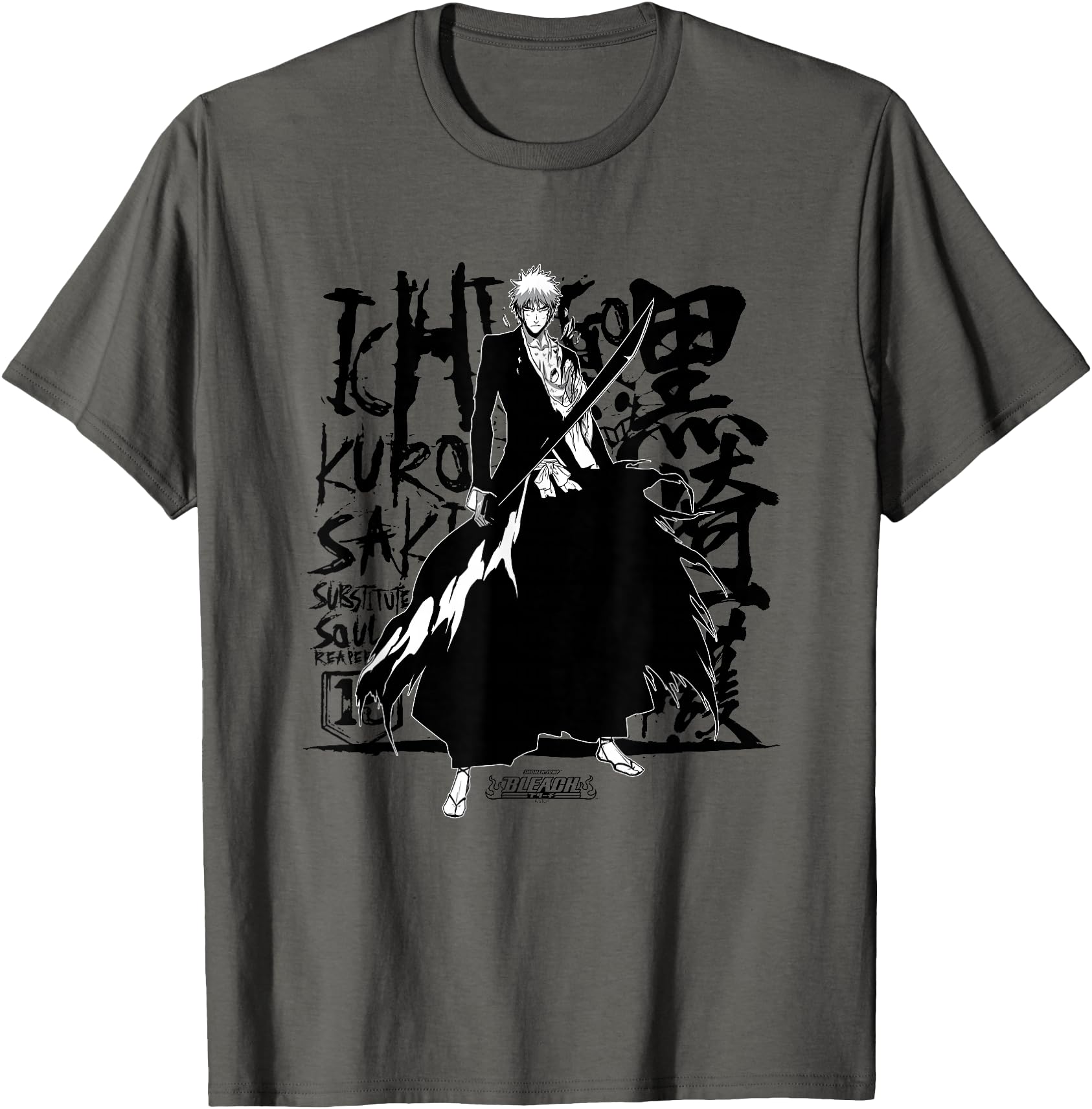 Bleach Ichigo Anime T-Shirt, Unisex-Adults, Grey, Small, Short Sleeve, Cotton, Classic Fit, Unique Bleach Ichigo Design