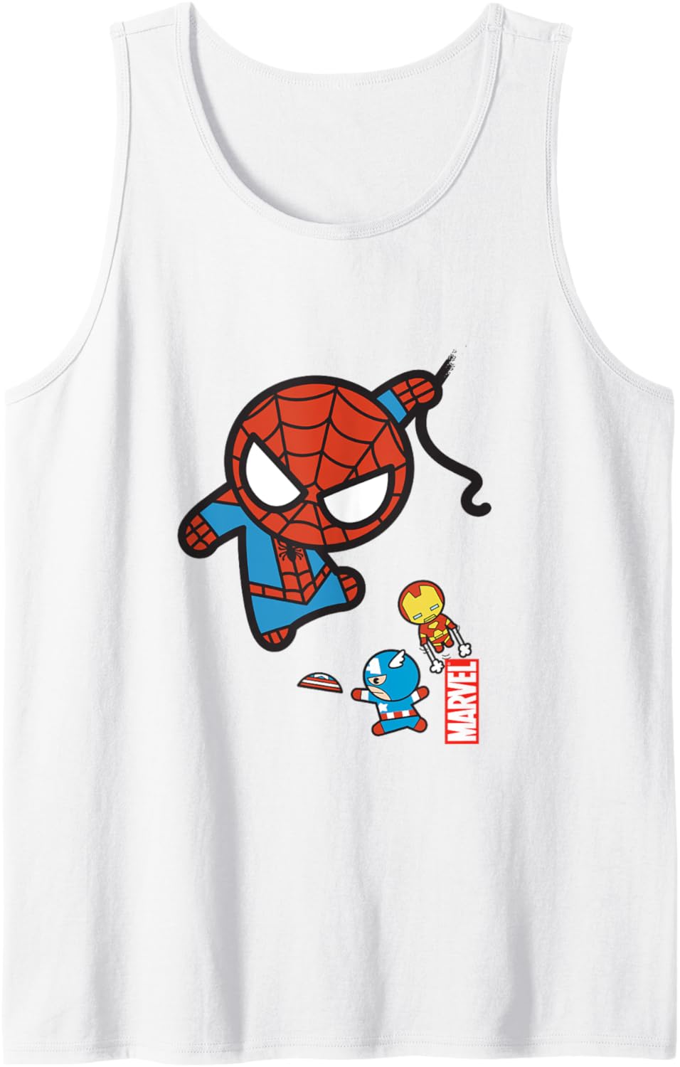 Marvel Kawaii Spidey Iron Man & Cap In Action Chibi Shot Tank Top
