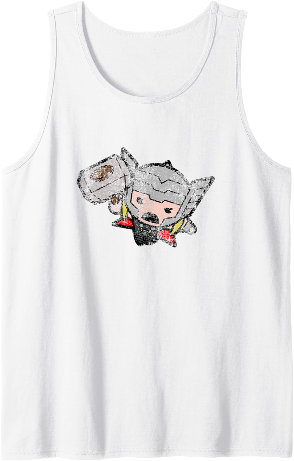 Marvel Kawaii Chibi Thor Flying Into Battle Distressed Tank Top