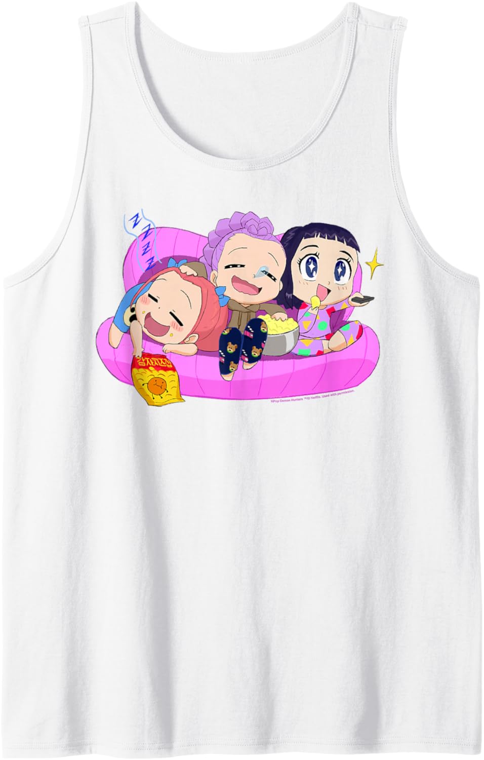 Kpop Demon Hunters Halloween Chibi Huntrix Relaxing in Couch Tank Top