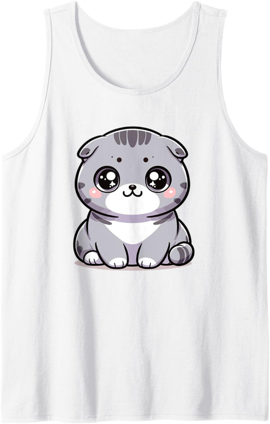 Adorable Cute Japanese Kawaii Chibi Scottish Fold Cat Tank Top