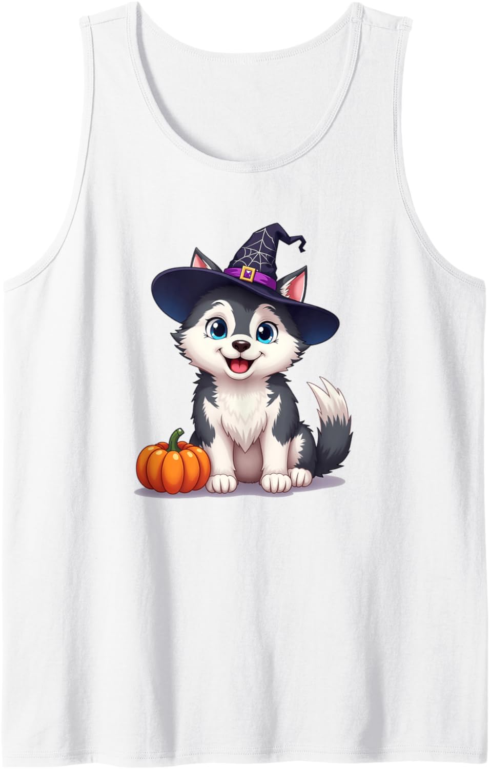 Halloween Siberian Husky dog, Cute, Chibi, Manga Witch's hat Tank Top