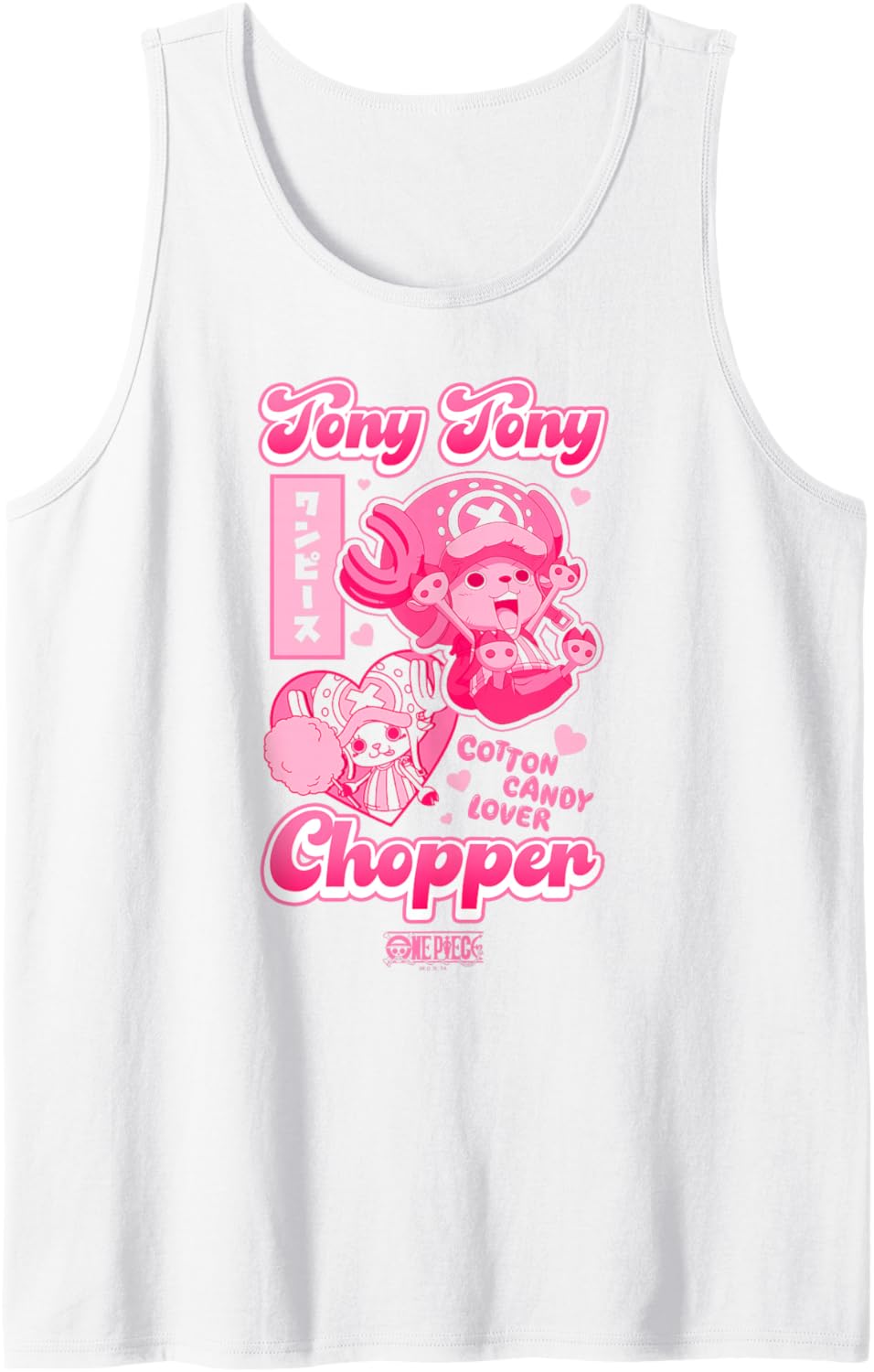 One Piece Anime Tony Tony Chopper Bright Pink Hearts Tank Top