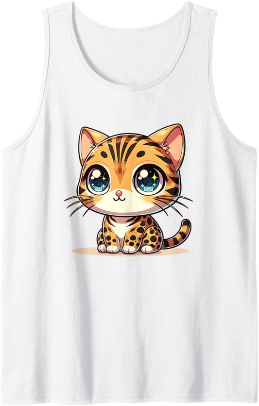 Adorable Cute Japanese Kawaii Chibi Bengal Cat Tank Top