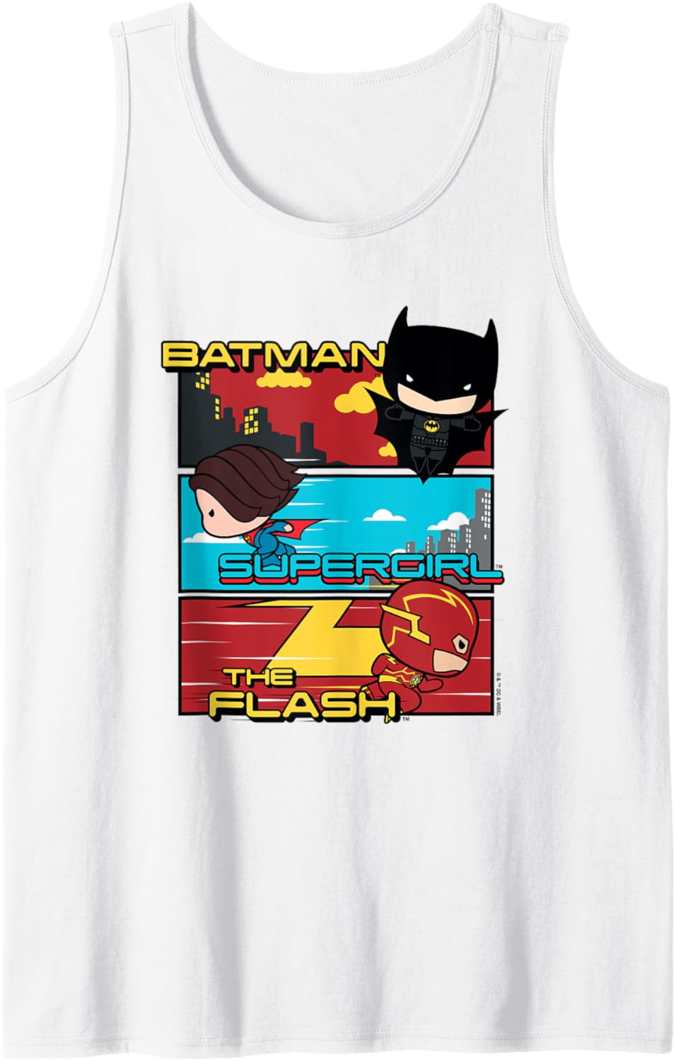 The Flash Movie Batman Supergirl Chibi Trio Tank Top