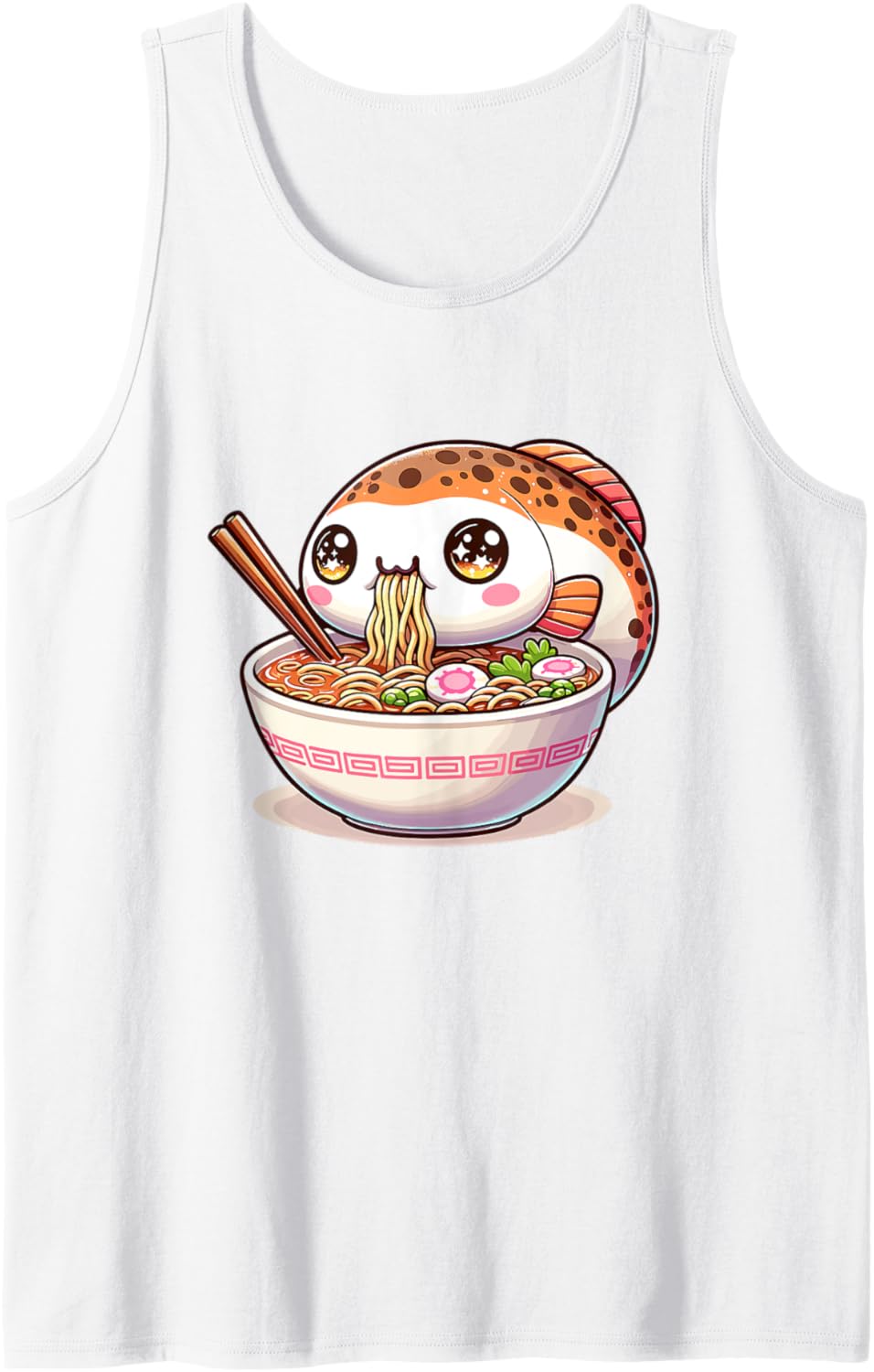 Cute Japanese Kawaii Chibi Trout Eating Ramen Tank Top