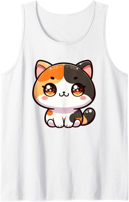 Adorable Cute Japanese Kawaii Chibi Calico Cat Tank Top
