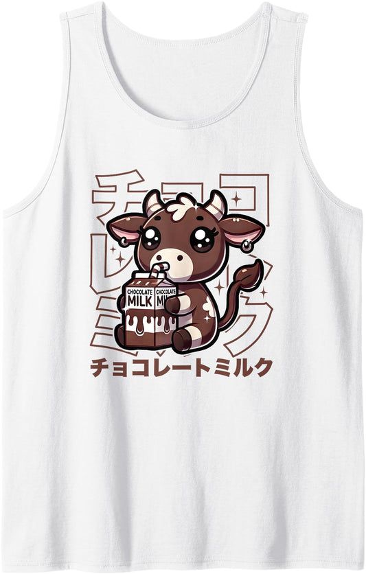 Chocolate Milk Cow Cute Kawaii Japanese Style Brown Cow Tank Top