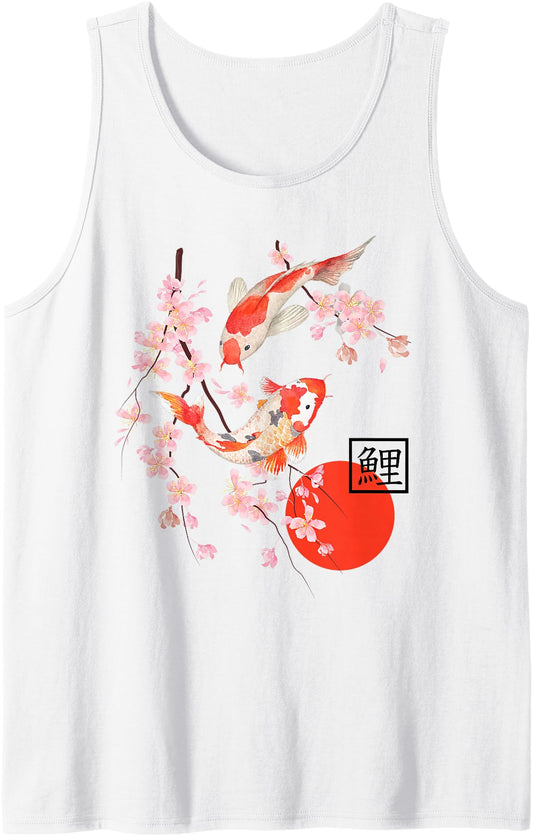 Cherry Blossom Shirt Japanese Koi Carp Fish Sakura Graphic Tank Top