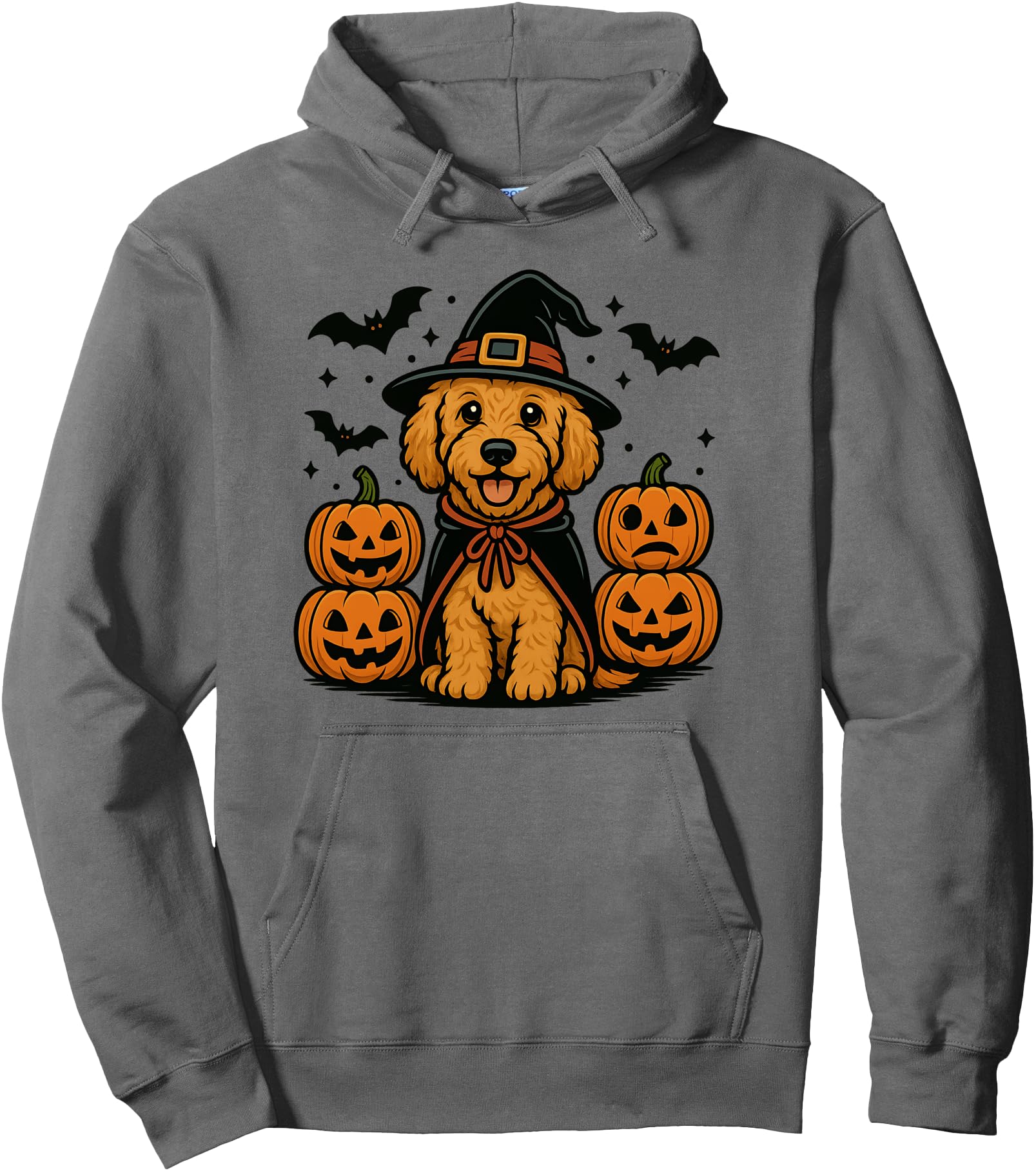 Golden Doodle Halloween Witch Pumpkins Bats Spooky Season Pullover Hoodie