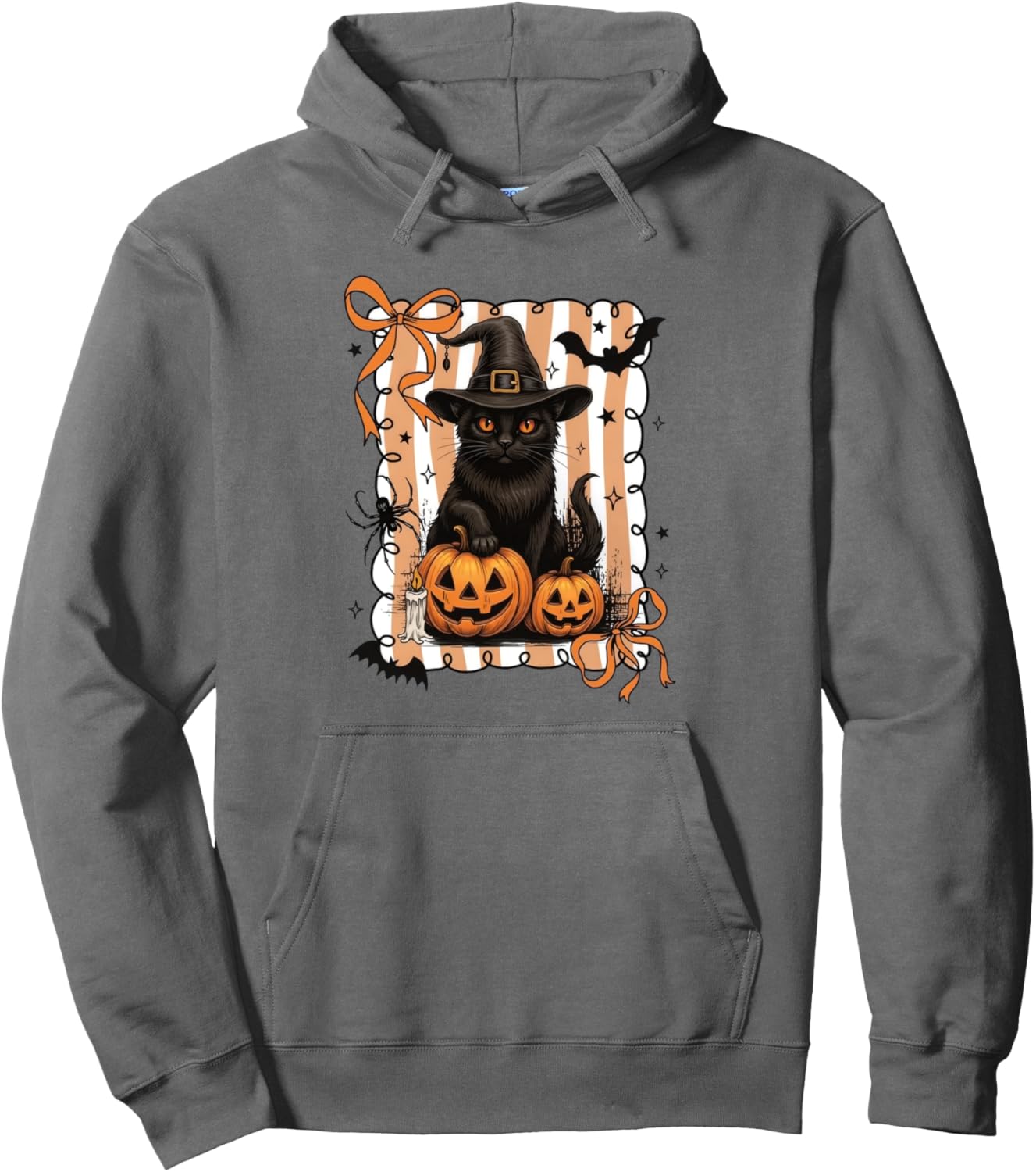 Cat Pumpkin Halloween Retro Coquette Bow Spooky Season Pullover Hoodie