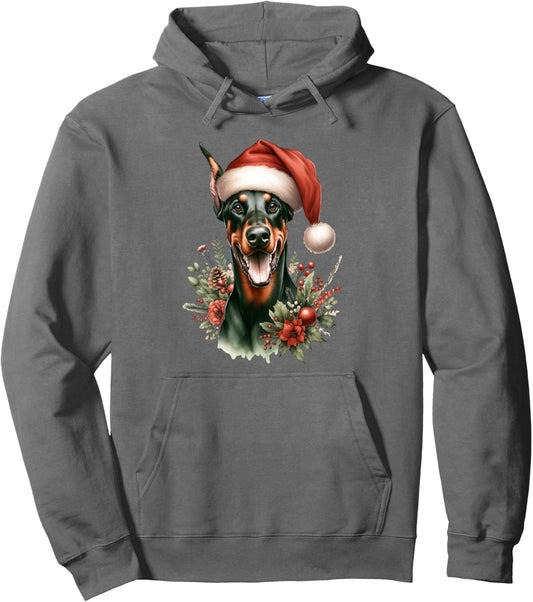 Christmas Doberman Pinscher Dog Watercolor Artwork Pullover Hoodie