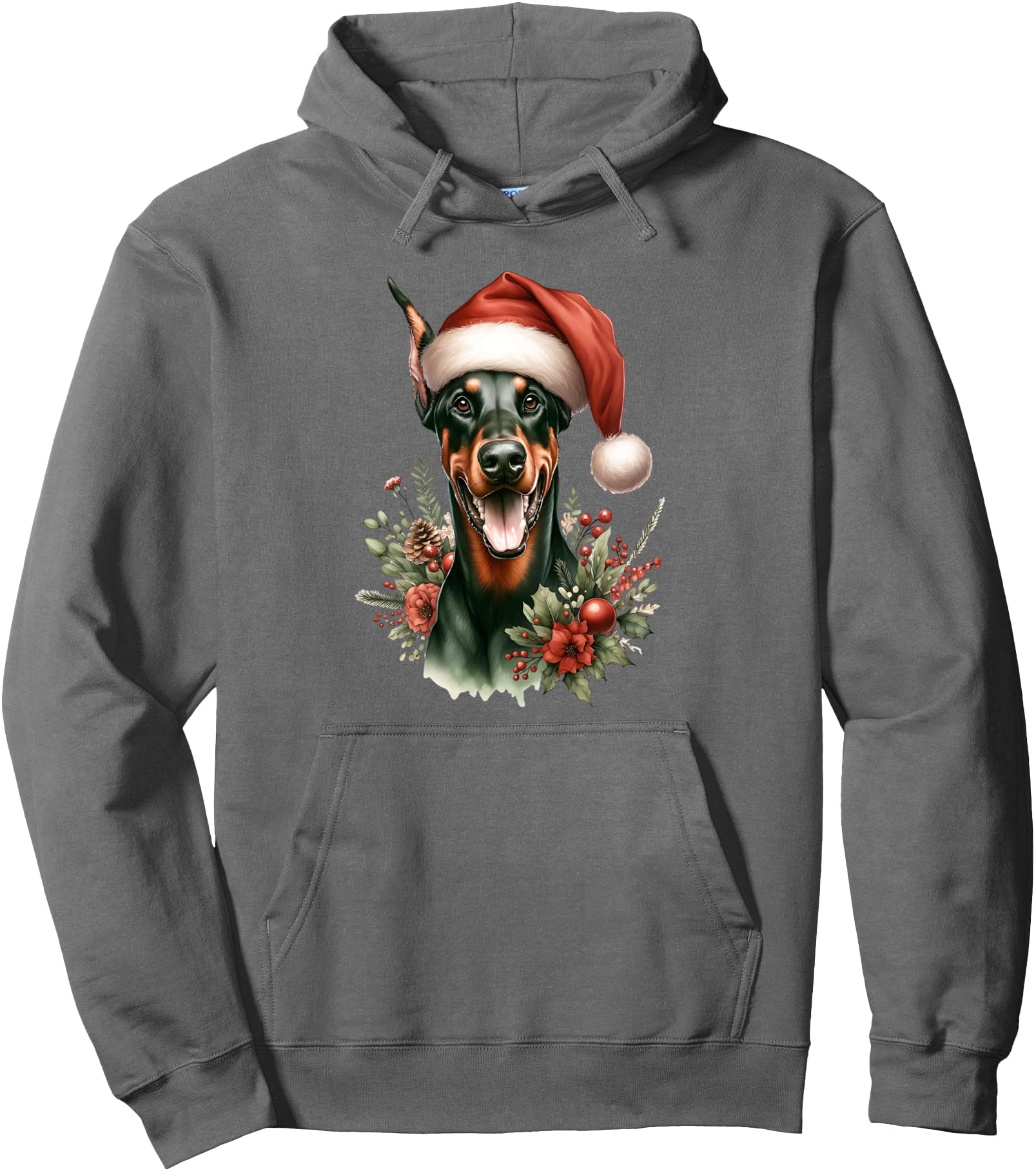 Christmas Doberman Pinscher Dog Watercolor Artwork Pullover Hoodie