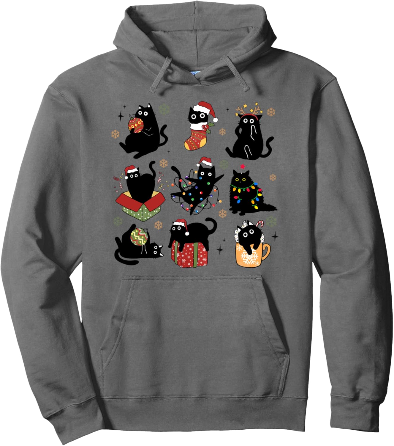 Christmas Cats Lover Santa Cat Light Reindeer Pajamas Xmas Pullover Hoodie