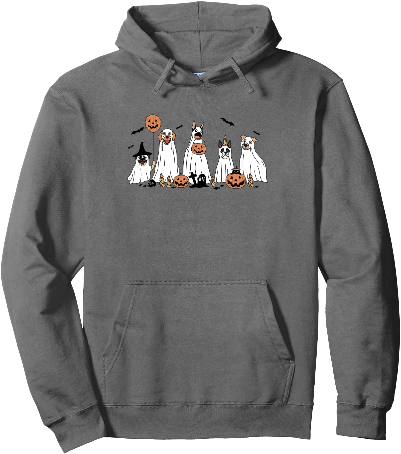 Retro Spooky Season Halloween Ghost Dog Happy Halloween Dog Pullover Hoodie