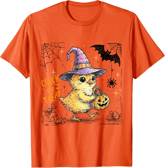 Chick or Treat Halloween Chicken Lady Spooky Season Fall T-Shirt
