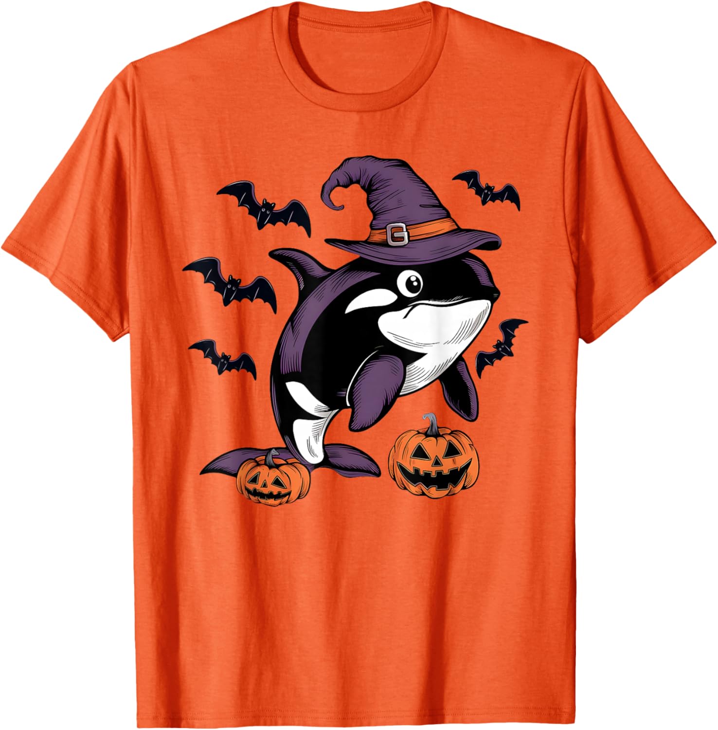 Funny Pumpkin Bat Witch Costume Orca Halloween T-Shirt