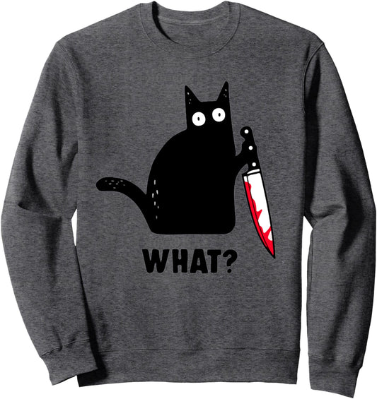 Cat What? Funny Black Cat Shirt, Murderous Cat With Knife Sweatshirt