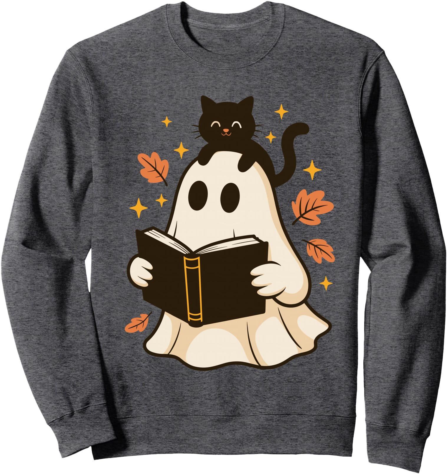 Books Ghost Reading Book Halloween Library Black Cat Fall Sweatshirt