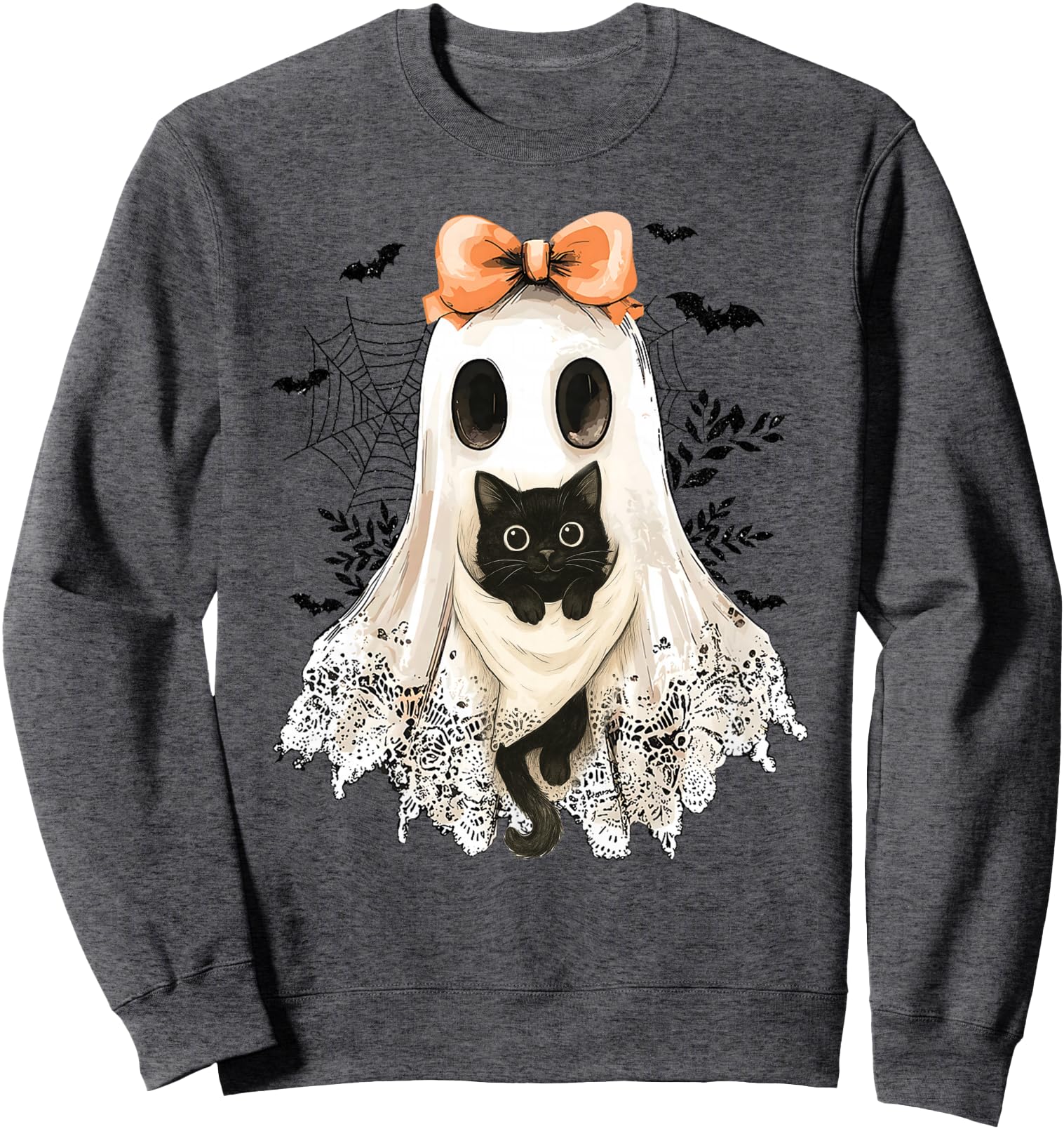 Retro Lace Ghost Coquette Black Cat Spooky Halloween Women Sweatshirt