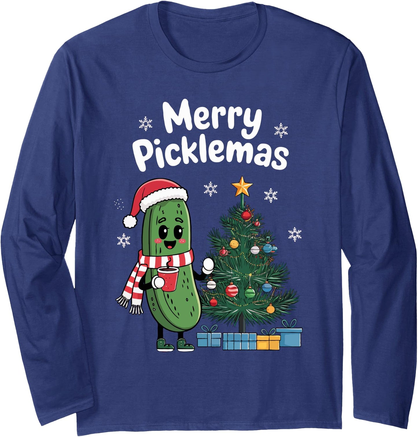 Pickle Wearing Santa Hat Xmas Party Merry Pickle Christmas Long Sleeve
