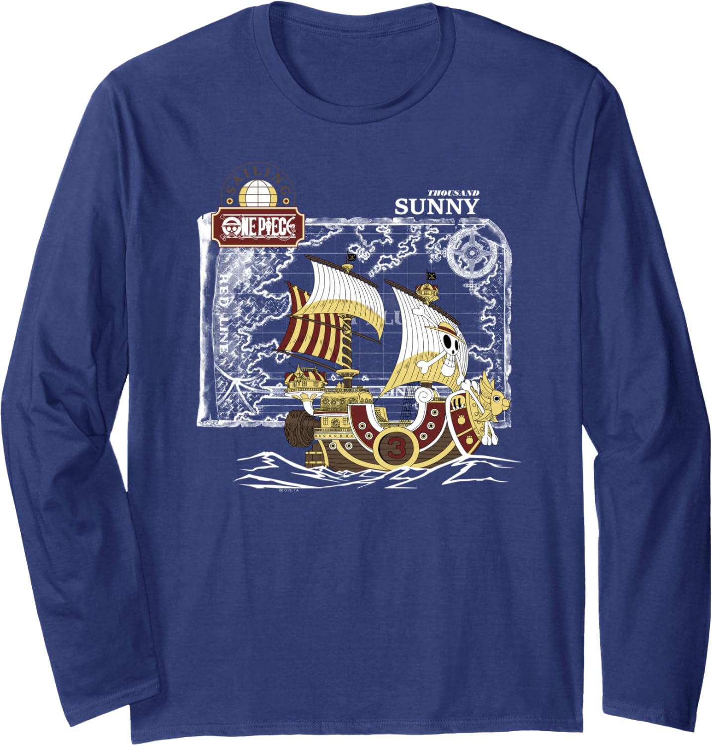 One Piece Anime Thousand Sunny Ship with Map and Logo Long Sleeve