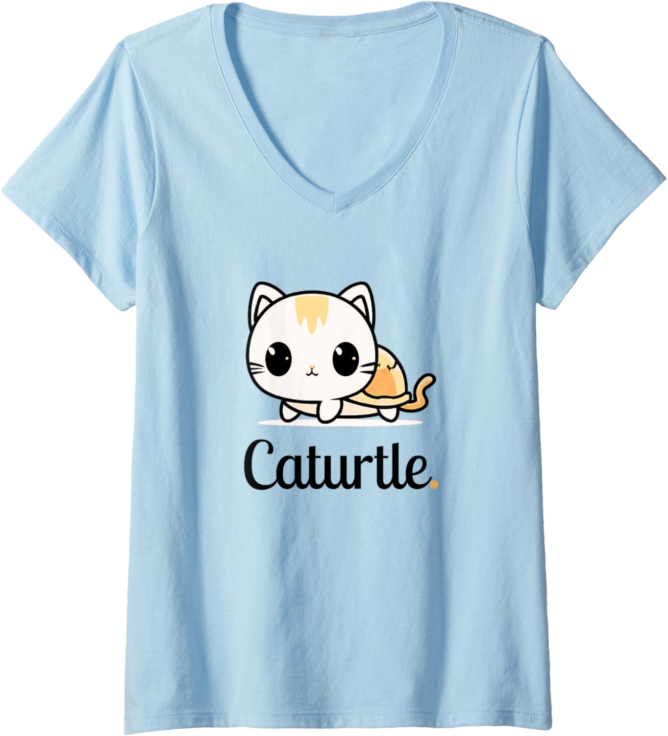 Womens Kawaii Kitten Caturtle Anime Cat Chibi Funny Turtle Cat Kids V-Neck