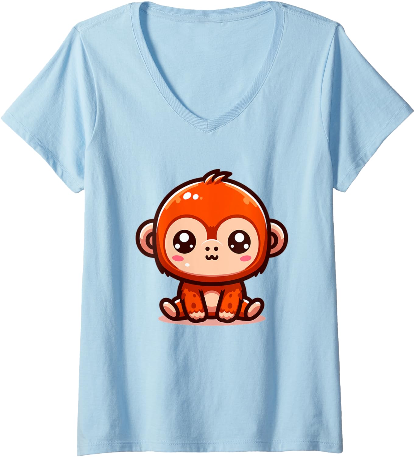Womens Adorable Cute Japanese Kawaii Chibi Orangutan V-Neck