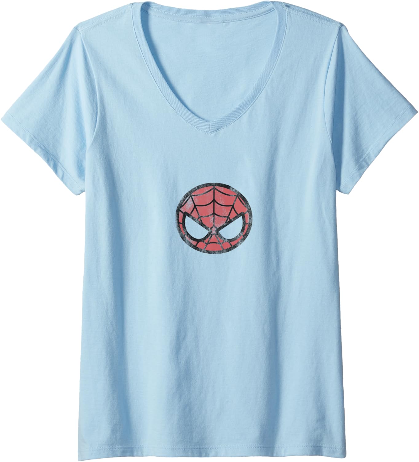 Marvel Kawaii Chibi Spider-Man Face Distressed Logo V-Neck