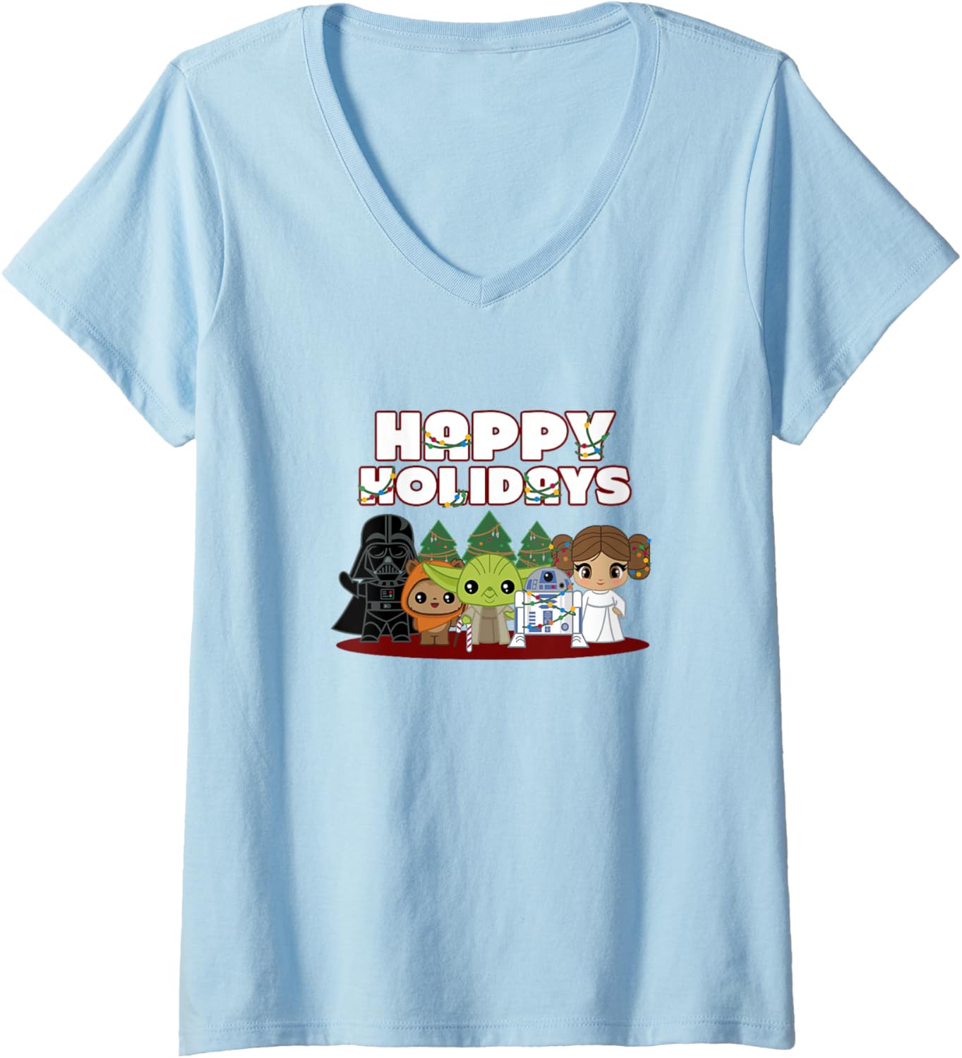 Star Wars Christmas Main Characters Happy Holidays Chibi V-Neck