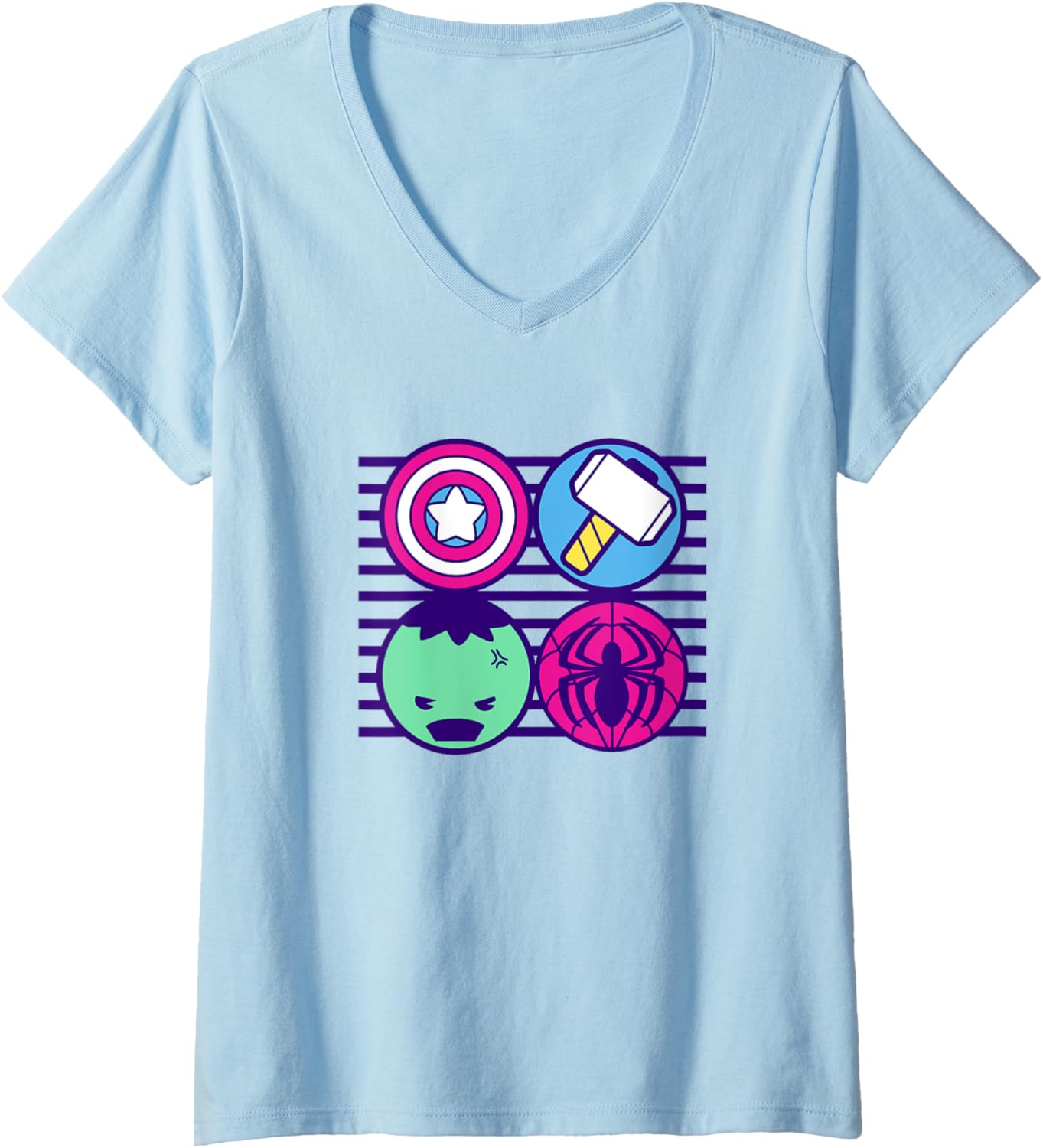 Marvel Kawaii Chibi Avengers Heroes Icons Group Shot V-Neck