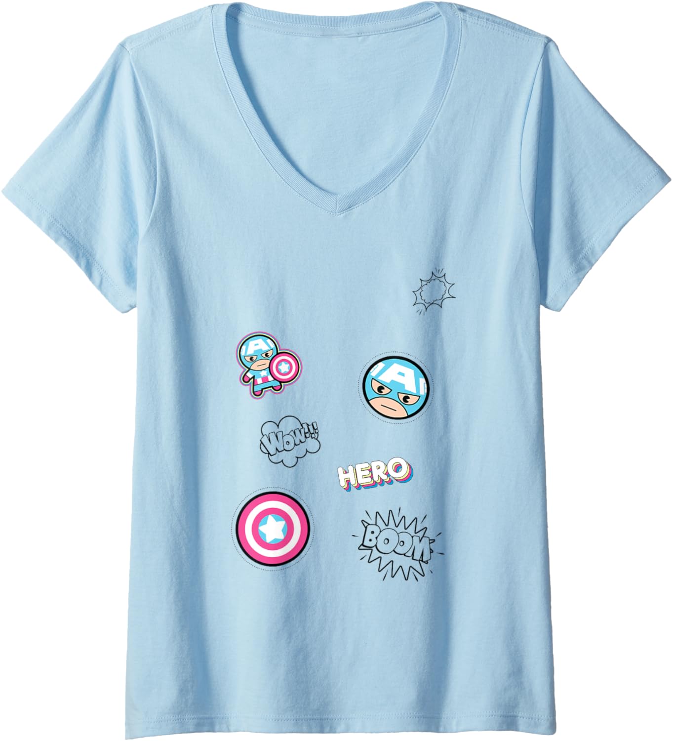 Marvel Kawaii Wow! Boom! Hero! Chibi Captain America Poster V-Neck