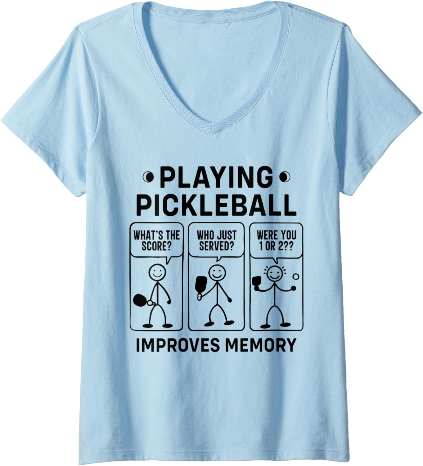 Womens Playing Pickleball Improves Memory \u2013 Cartoon Player Design V-Neck