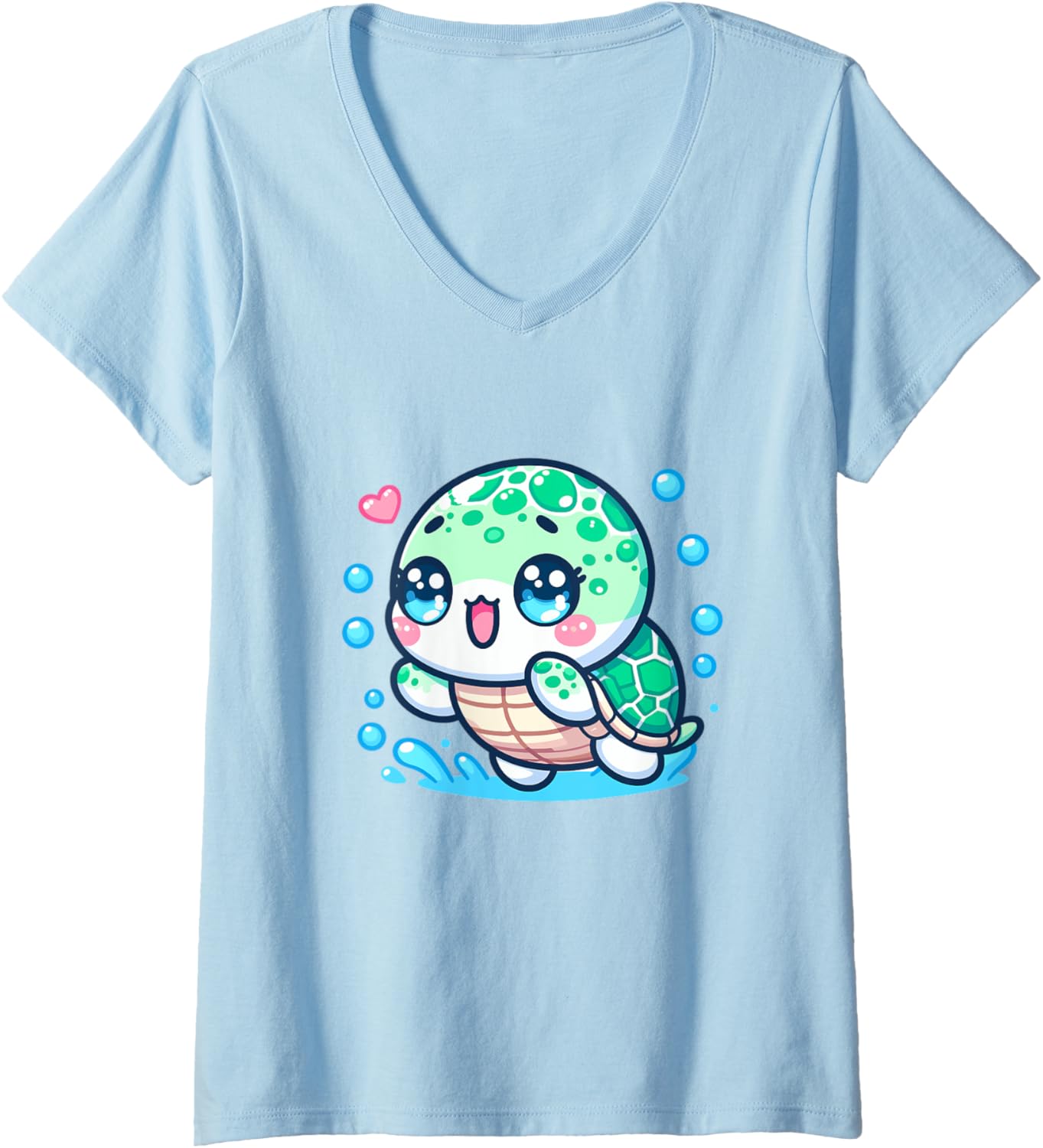 Womens Adorable Cute Japanese Kawaii Chibi Sea Turtle V-Neck