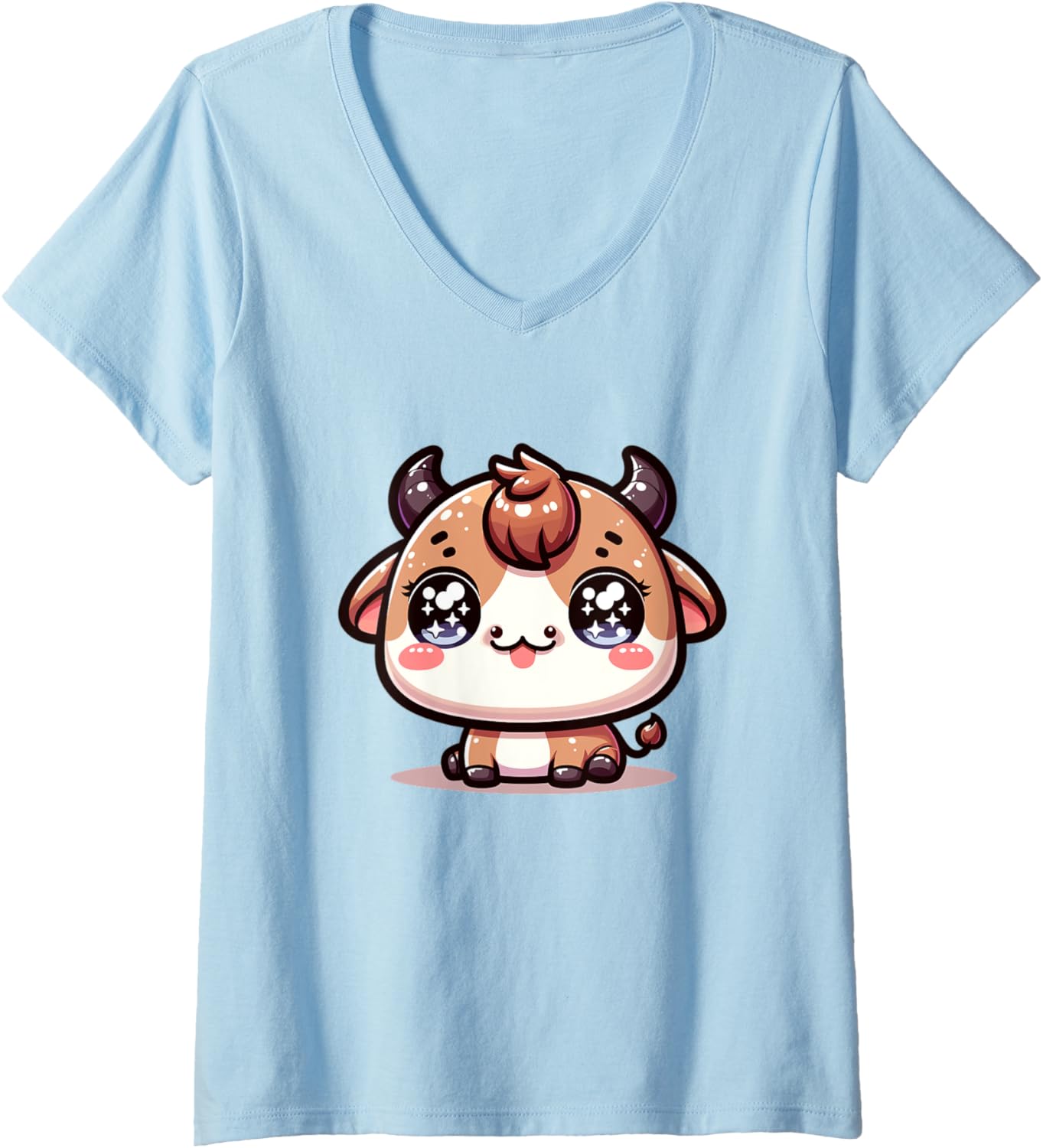 Womens Adorable Cute Japanese Kawaii Chibi Ox V-Neck