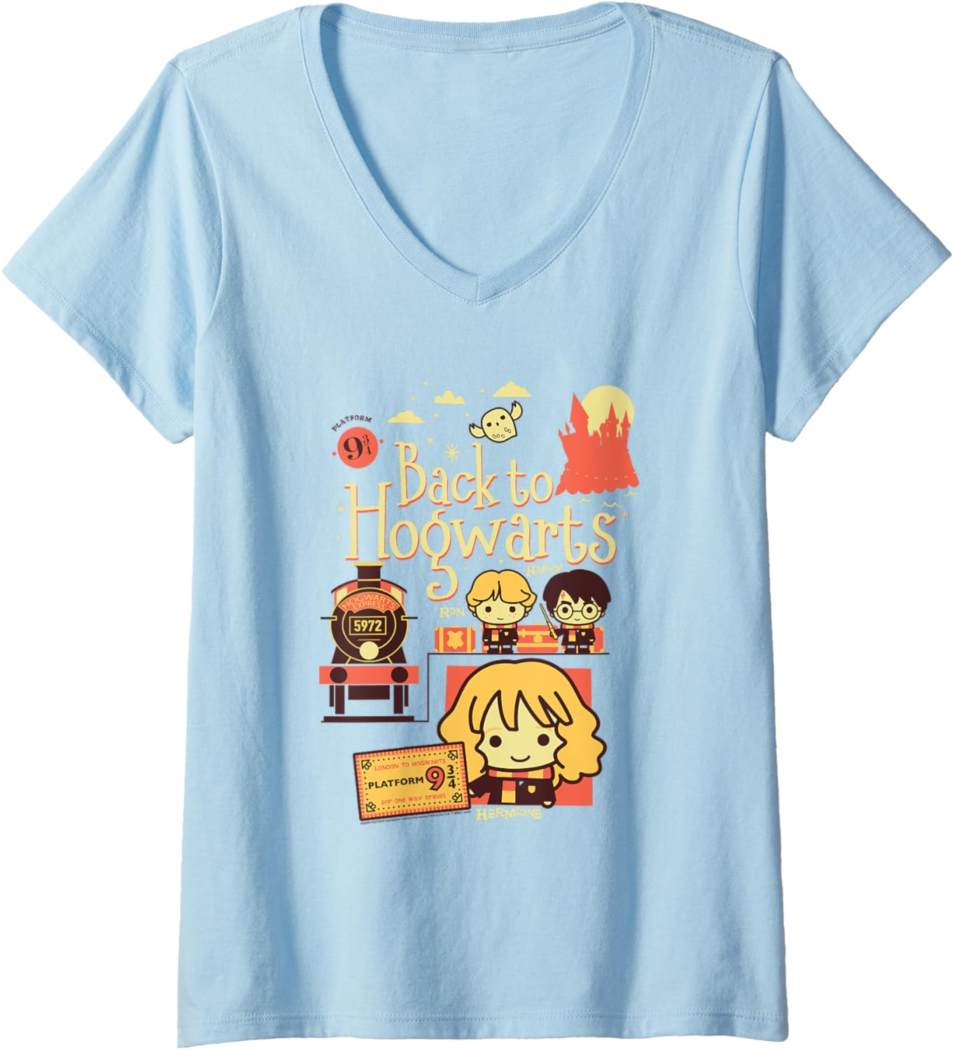 Womens Harry Potter Back to Hogwarts Platform 9 3\/4 Chibis V-Neck