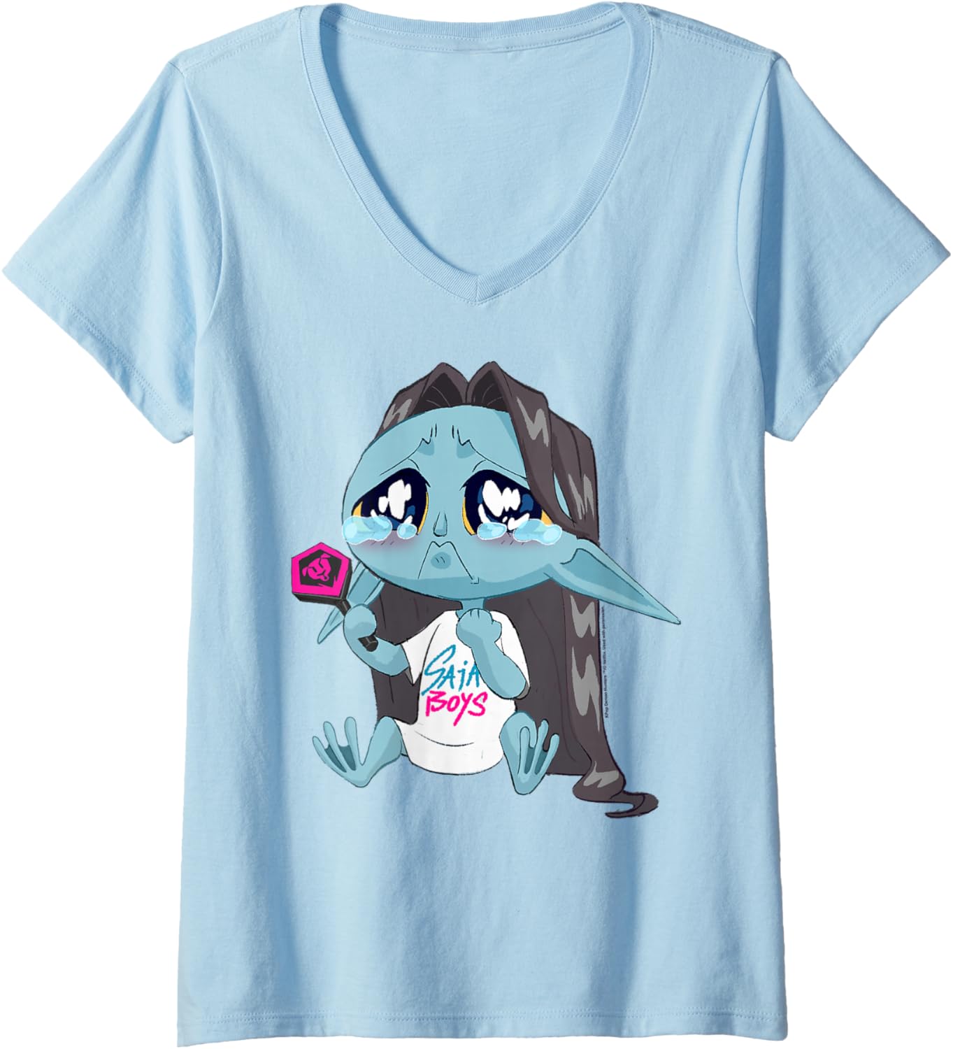 Womens Kpop Demon Hunters Halloween Chibi Crying Saja Boys Demon V-Neck